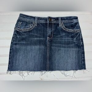 Earl Jean Denim Mini Skirt with Embroidered Trim Size 2
